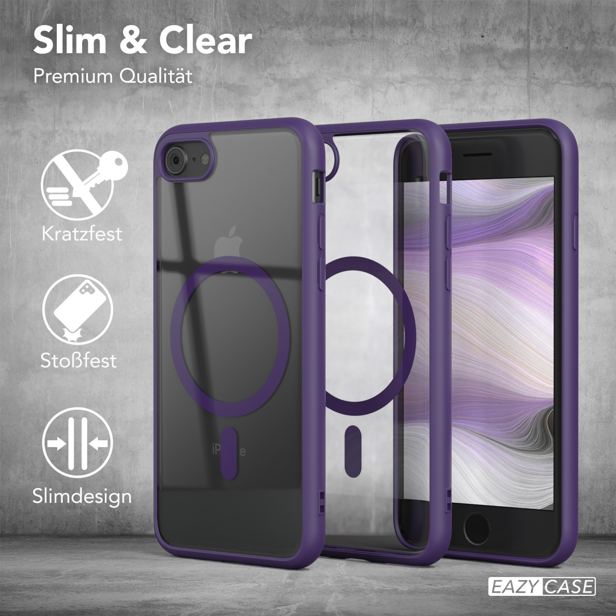 EAZY CASE Clear SE 2022 2020, Cover Apple, Violett 8, Bumper, iPhone 7 / mit MagSafe, iPhone / SE