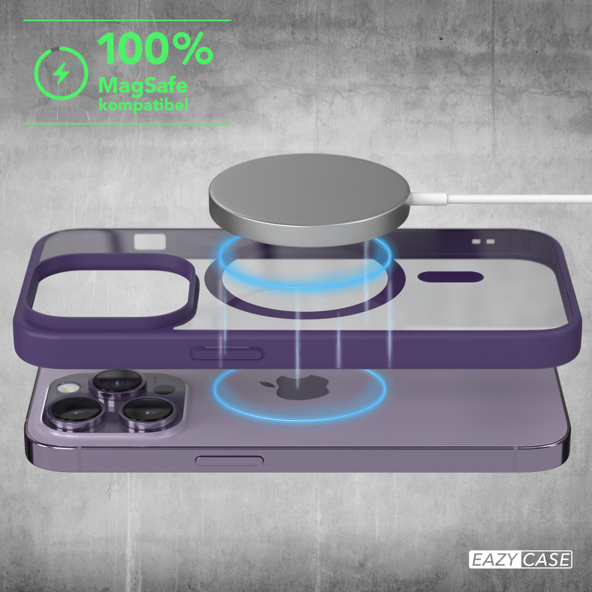 EAZY CASE Clear Bumper, mit Cover iPhone Violett Apple, 14 Pro, MagSafe