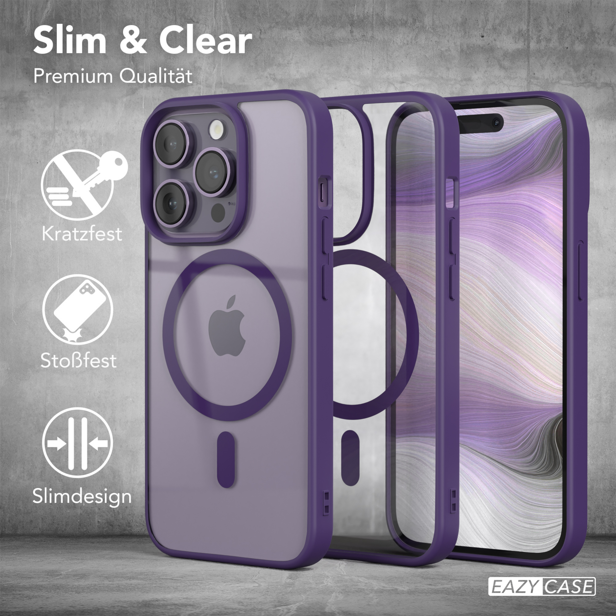 EAZY CASE Clear mit 14 Pro, Apple, iPhone Violett MagSafe, Cover Bumper