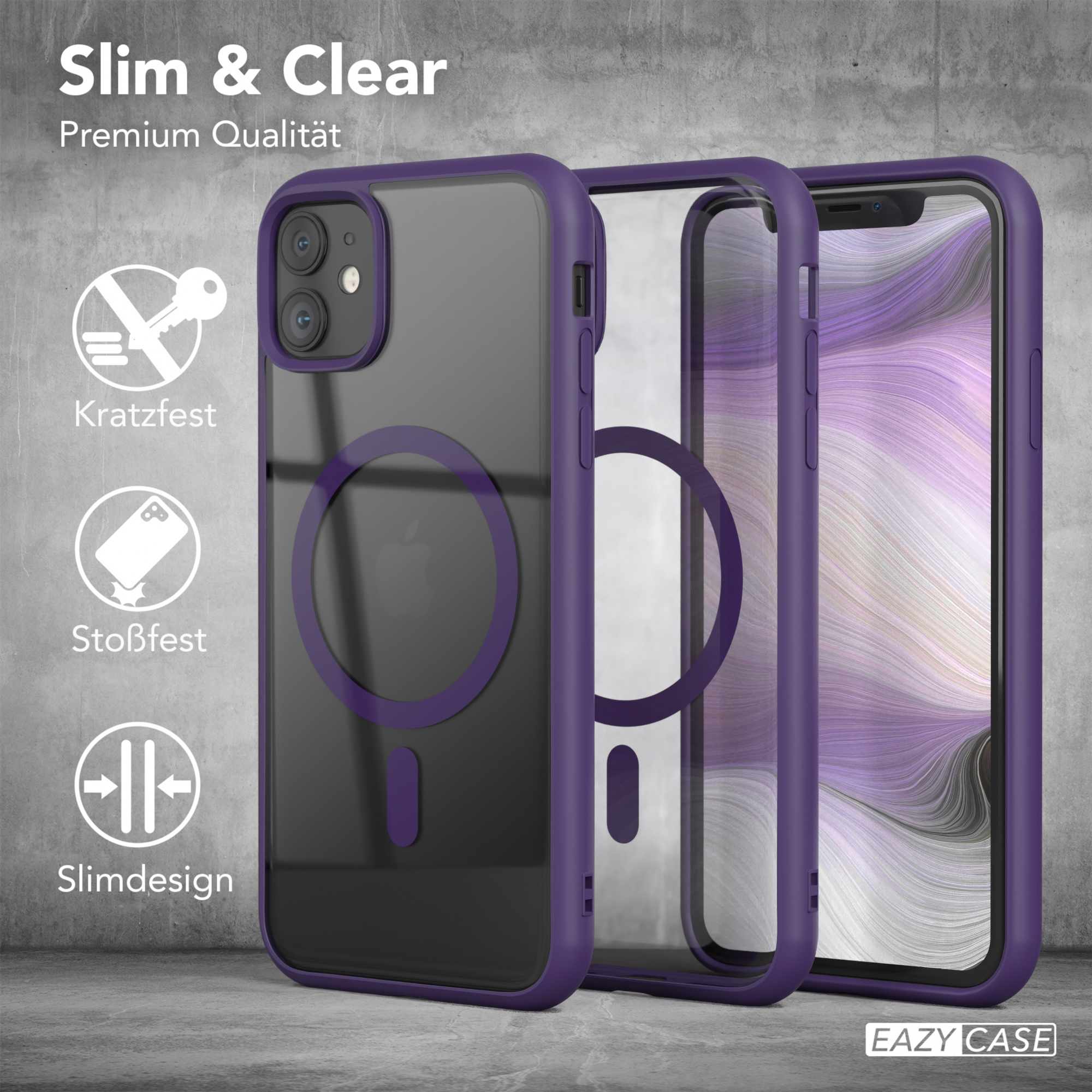 EAZY CASE Clear Cover mit MagSafe, Bumper, Apple, Violett 11, iPhone