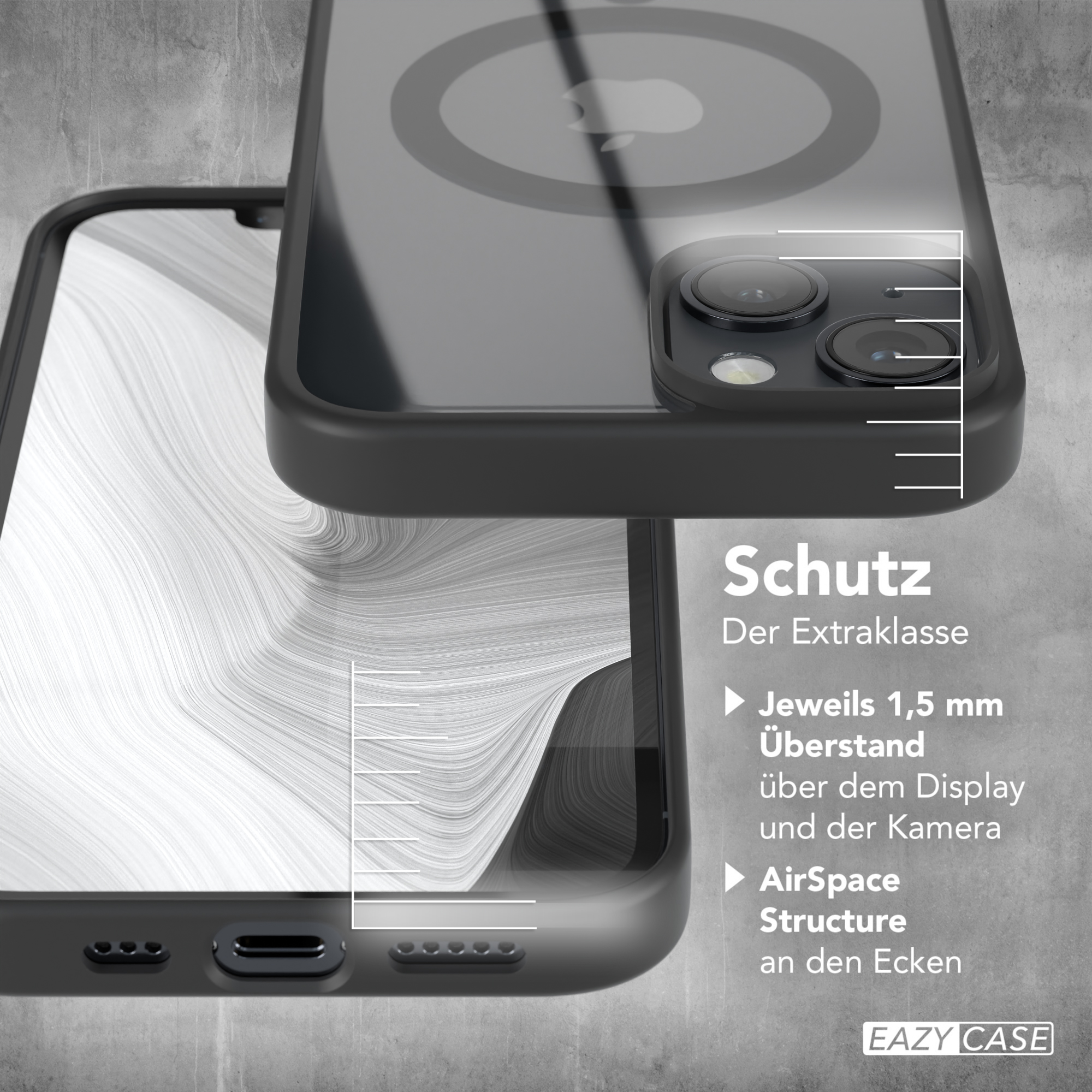 EAZY CASE Clear Cover mit Schwarz 14, iPhone MagSafe, Apple, Bumper