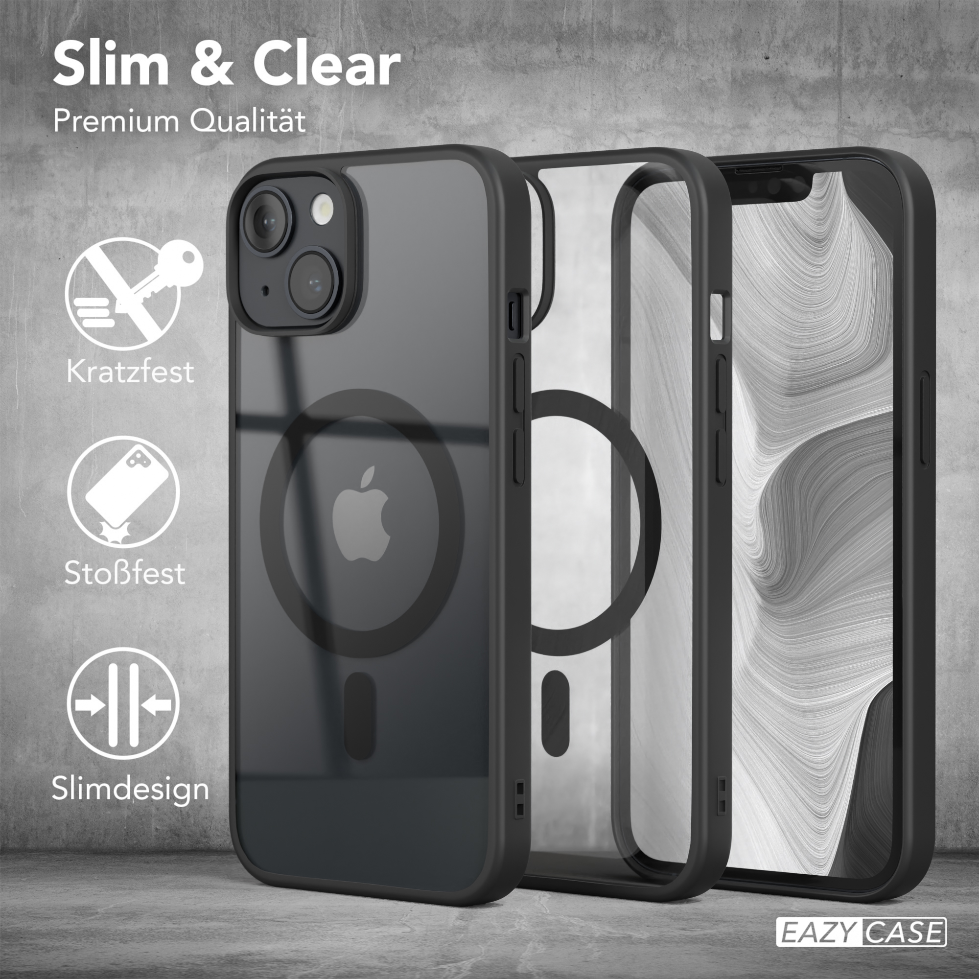 EAZY CASE Clear Cover mit Schwarz 14, iPhone MagSafe, Apple, Bumper