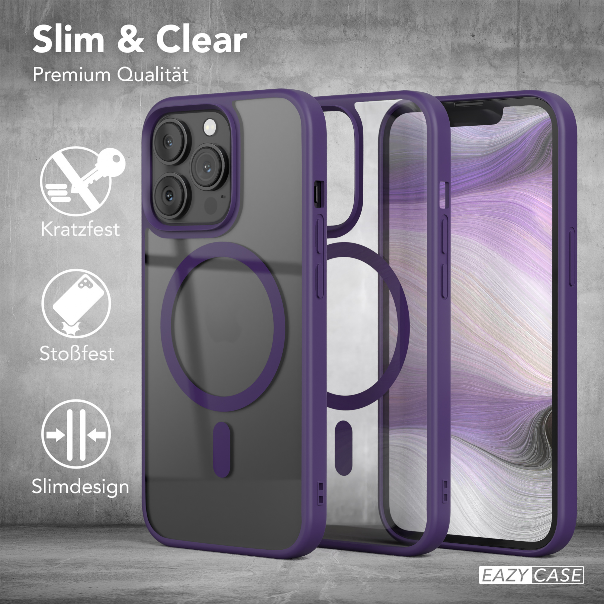 EAZY CASE Clear Cover mit 13 iPhone MagSafe, Bumper, Apple, Pro, Violett