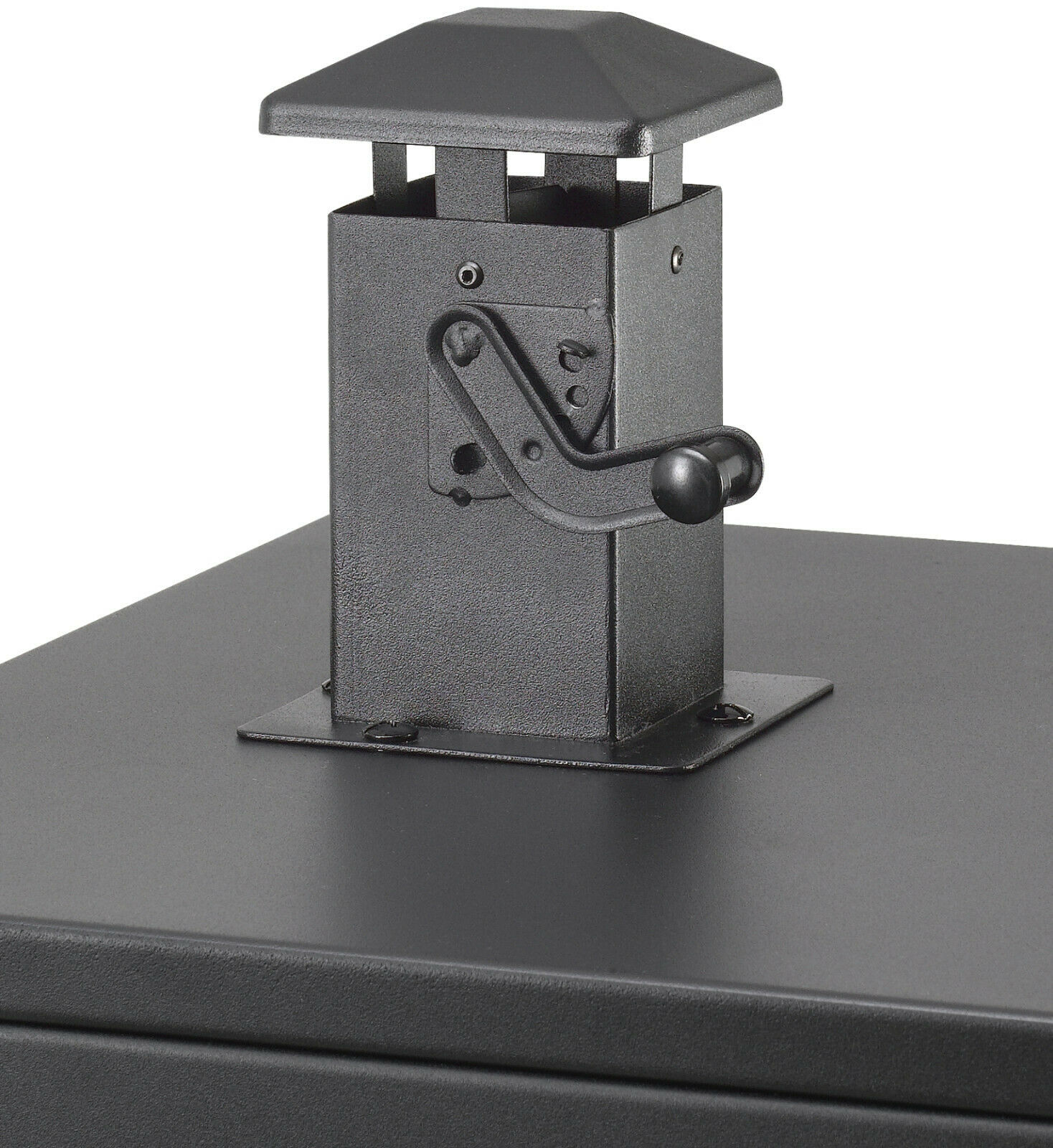 Schwarze Metall-Schornsteinabdeckung.