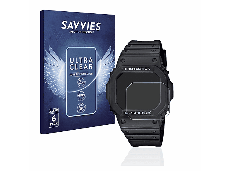 SAVVIES 6x klare Schutzfolie(für GW-M5610-1ER) Casio G-Shock