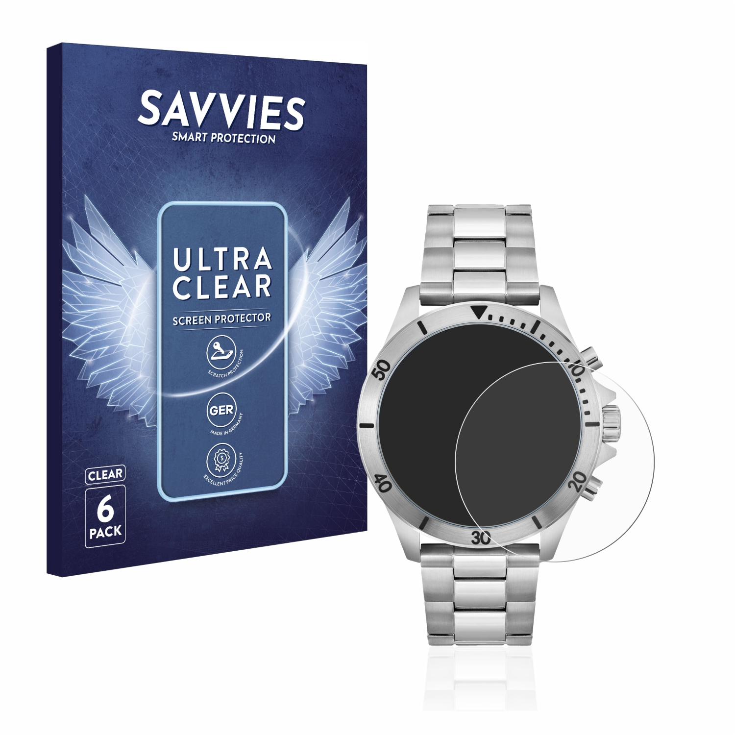 SAVVIES 6x klare Schutzfolie(für 58115516) Boss Chronograph Hugo