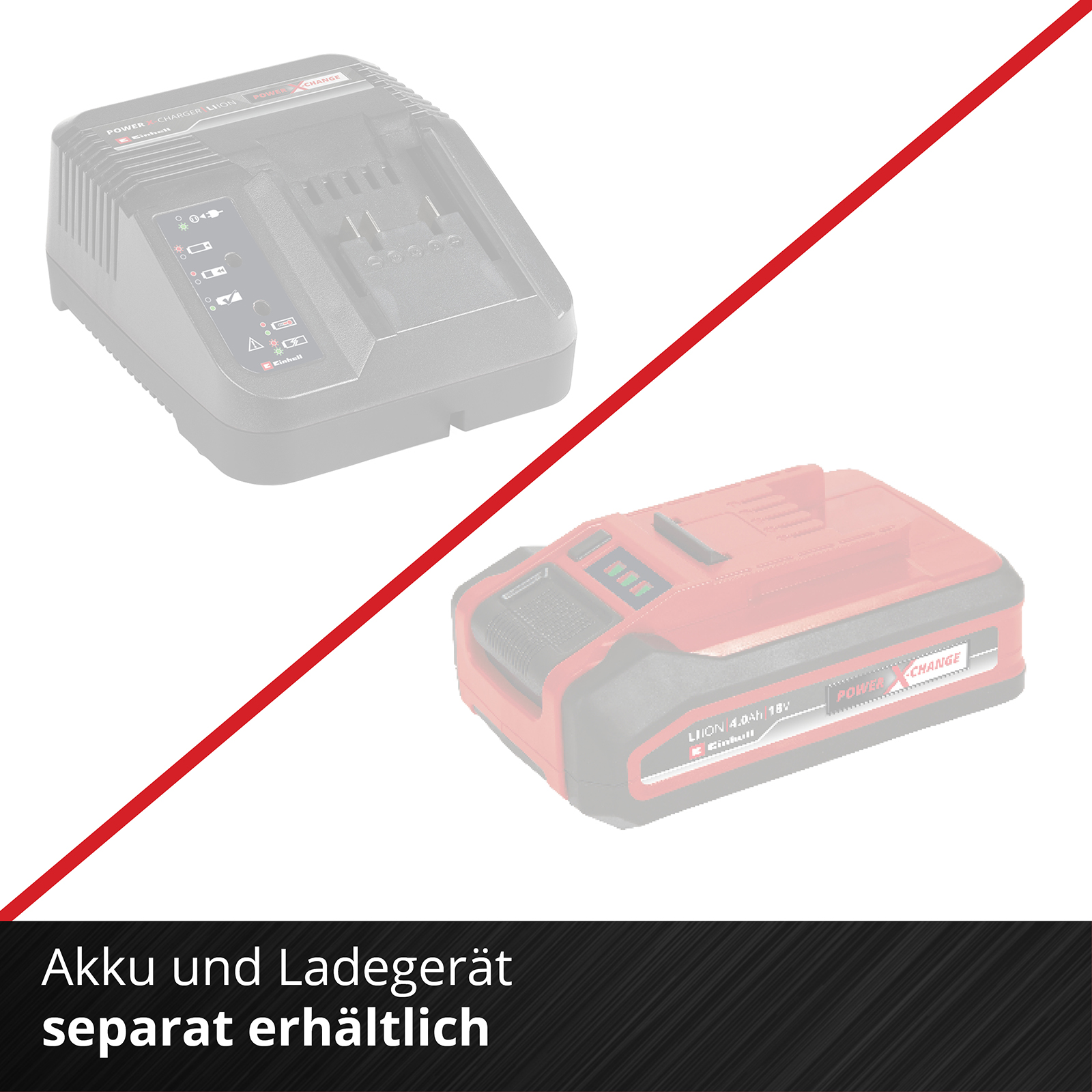Dos cargadores de herramientas eléctricas. Uno negro, uno rojo. Línea roja en la imagen.