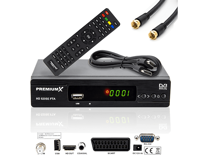 PREMIUMX HD 520SE HD Receiver (Schwarz) FTA-120815 Sat