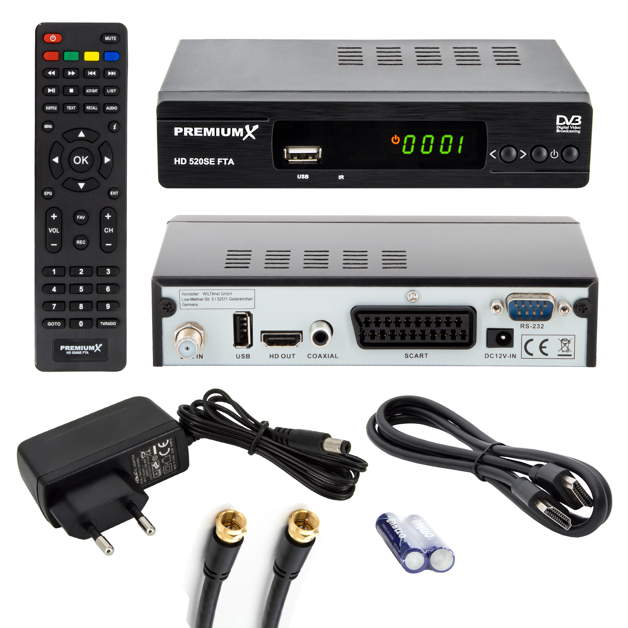 PREMIUMX HD 520SE HD Receiver (Schwarz) FTA-120815 Sat