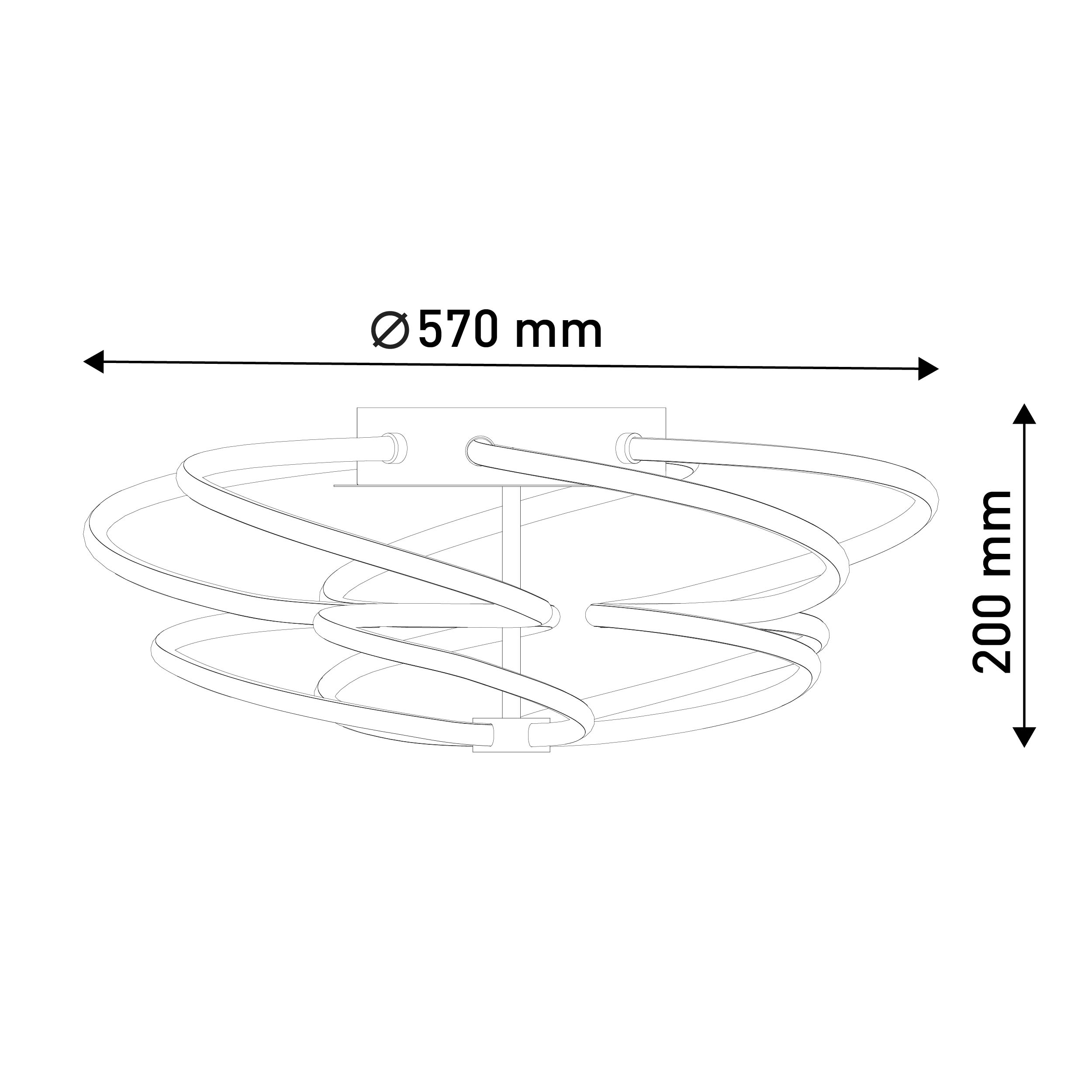 Kreisförmige Deckenleuchte mit Spiraldesign. Abmessungen: 570 mm Durchmesser, 200 mm Höhe.