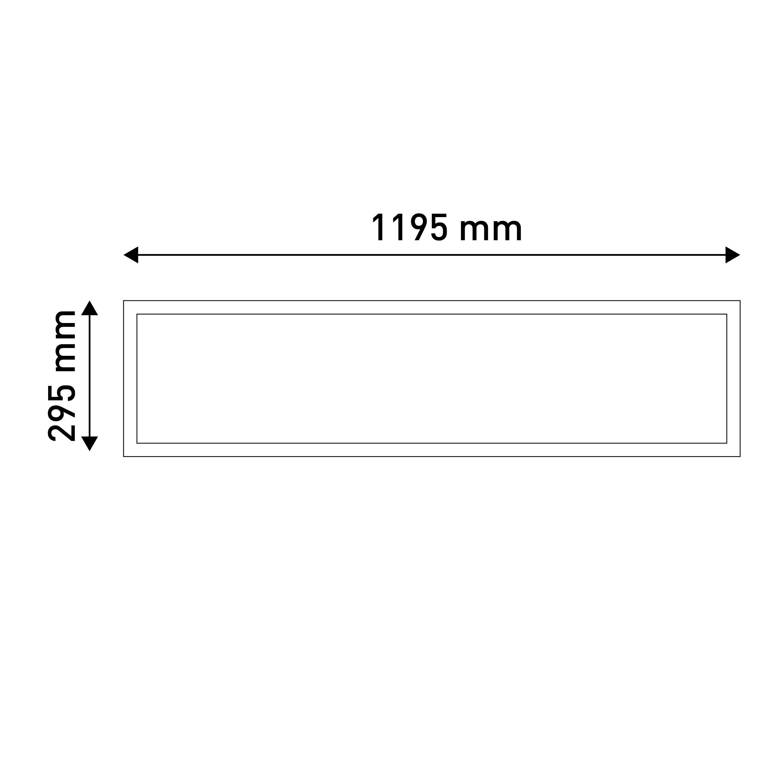 Ein rechteckiger Umriss mit den Maßen 295 mm x 1195 mm, markiert mit Pfeilen.