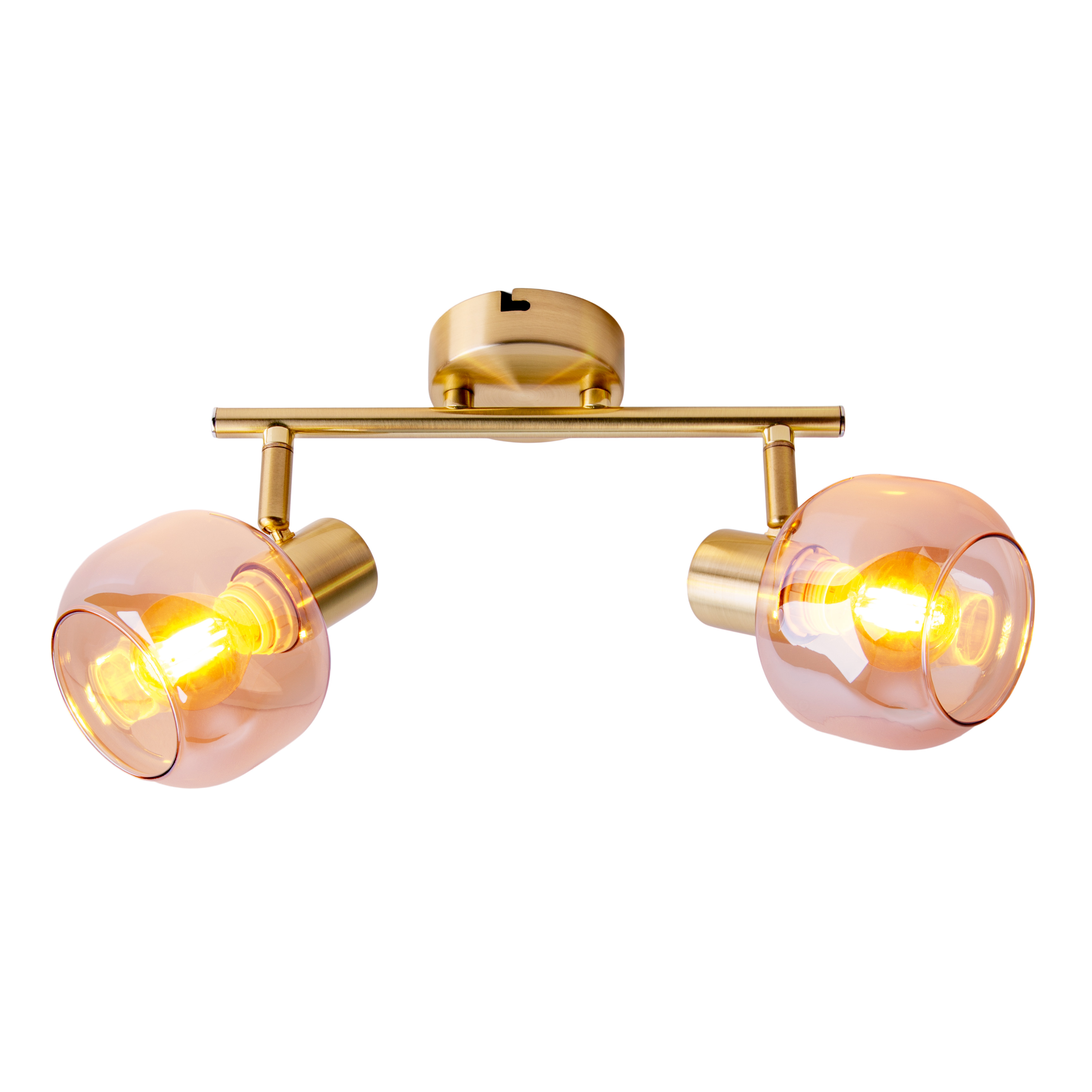 Zwei Lampen mit Glasschirmen und goldenen Armaturen auf weißem Hintergrund.