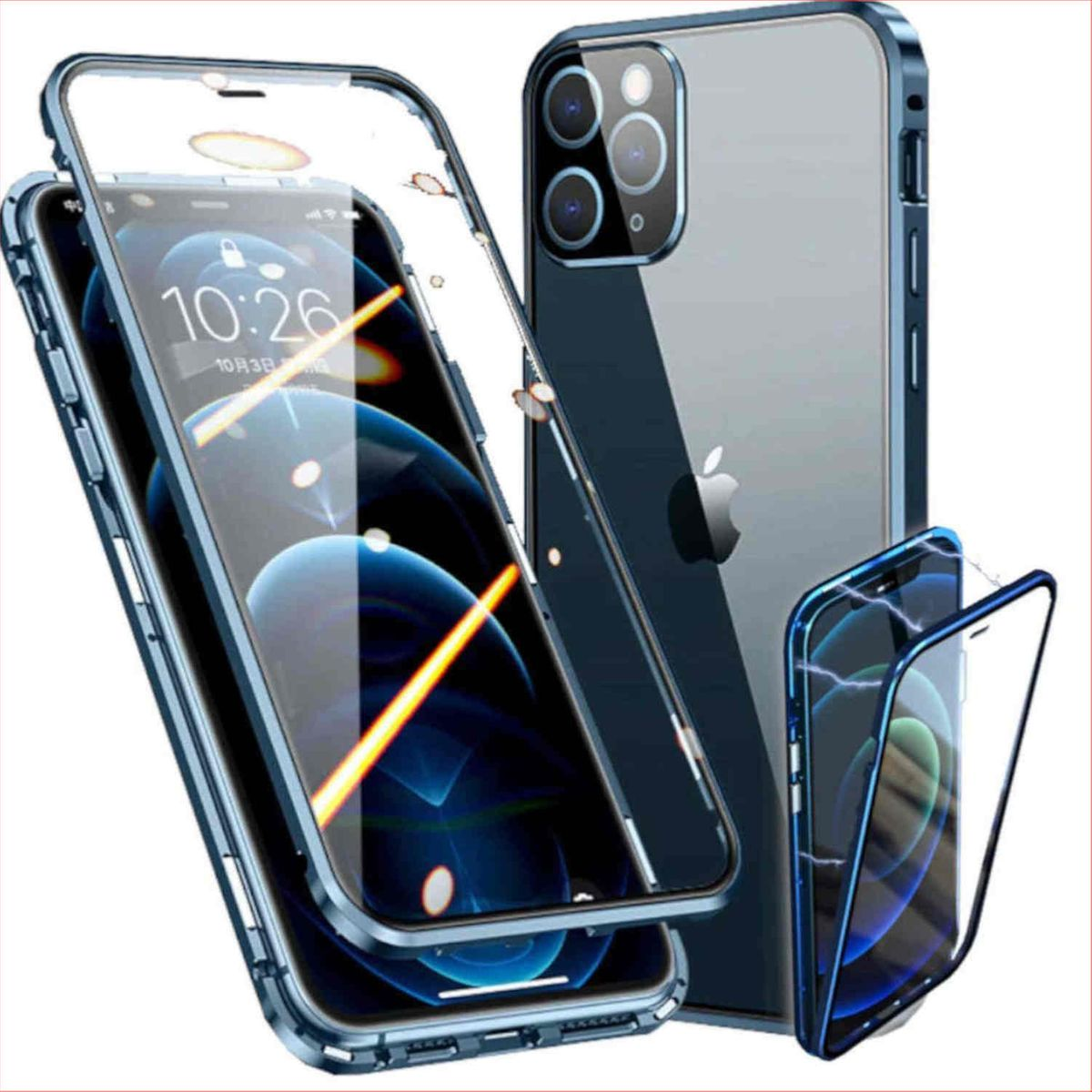 WIGENTO 360 Grad Blau Glas Pro, Full Schutz, Cover, 13 iPhone Apple, Magnet