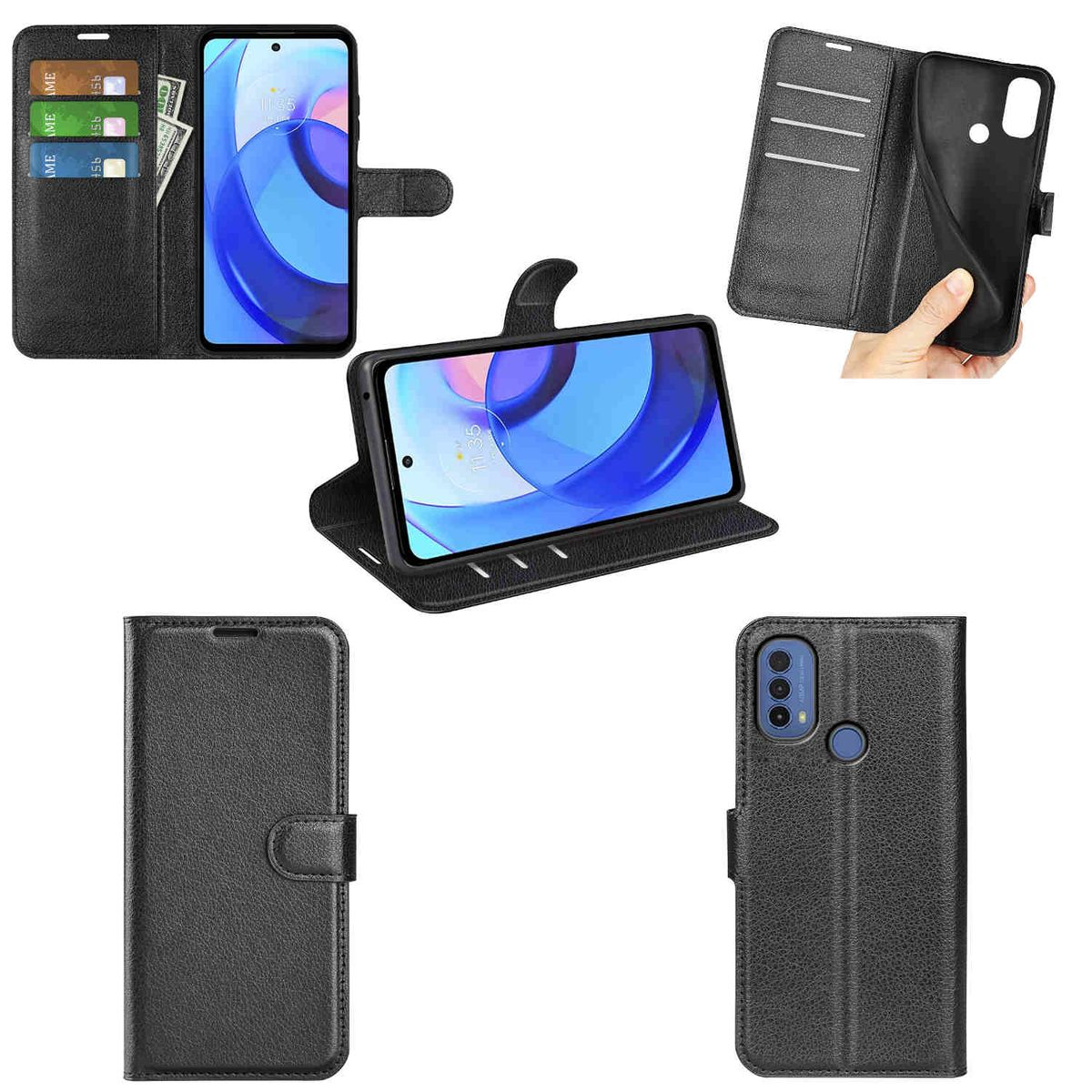 Kreditkarten Etuis Schutz Schwarz Fach, WIGENTO Bookcover, E20, Motorola, Moto