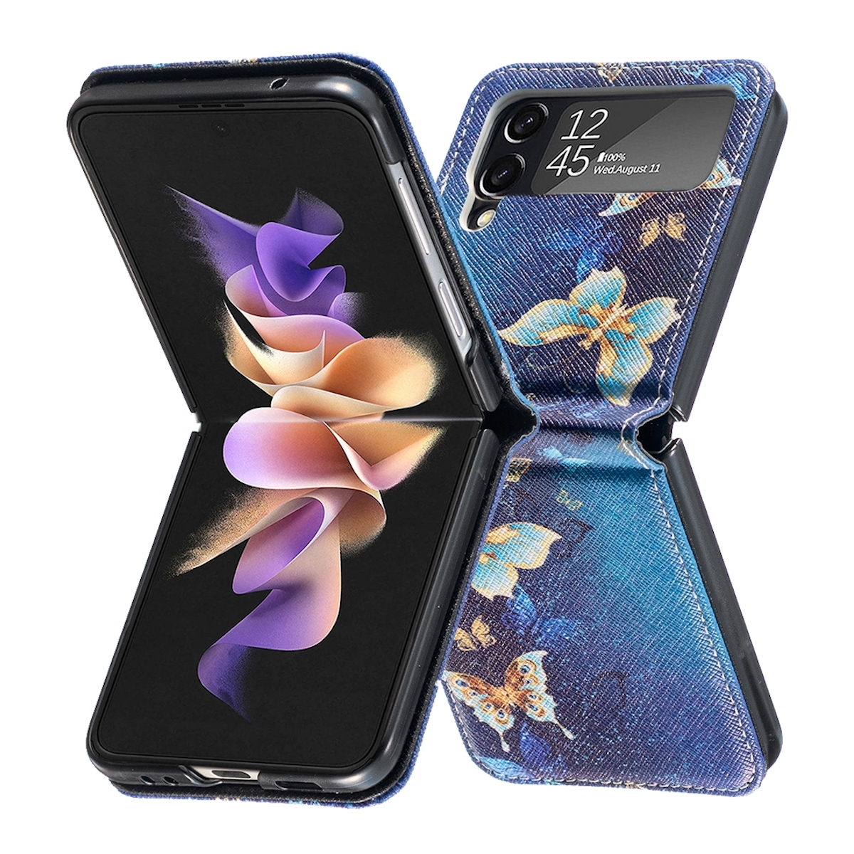 Schutz, Design Samsung, Flip4 Druck mit Z Muster Blau WIGENTO Backcover, 5G, Samsung Galaxy Motiv