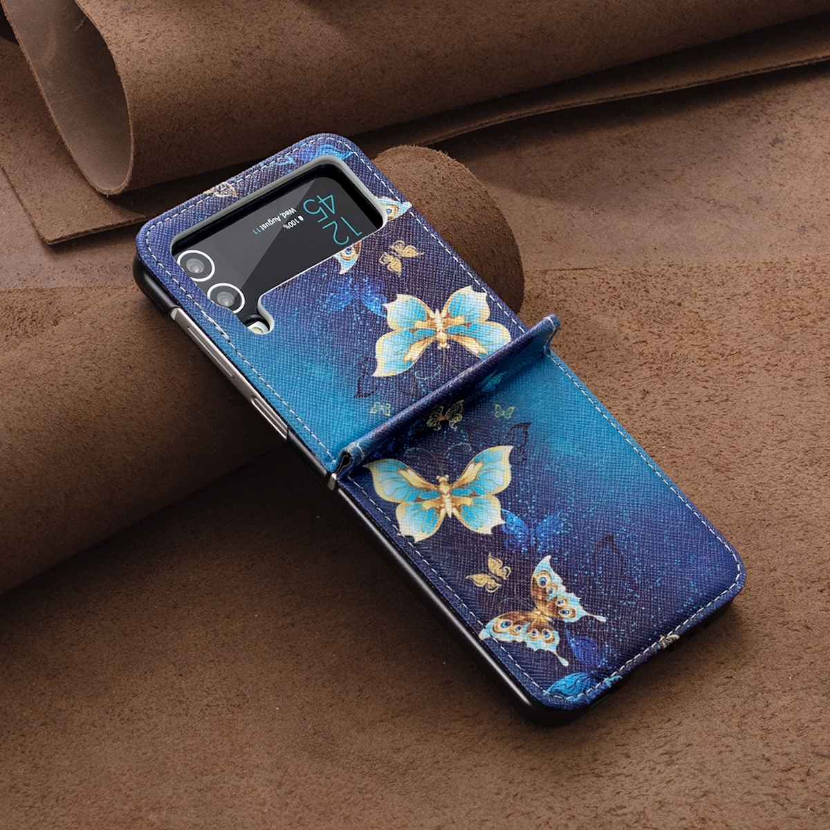 Schutz, Design Samsung, Flip4 Druck mit Z Muster Blau WIGENTO Backcover, 5G, Samsung Galaxy Motiv