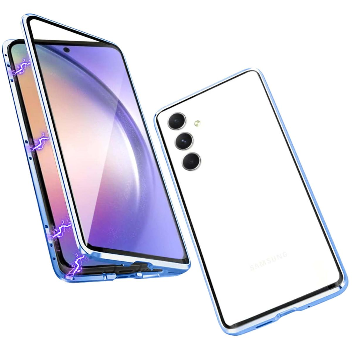 / Galaxy Hülle, Cover, Magnet A54 Grad WIGENTO Blau Transparent Full 360 Glas Samsung, 5G,