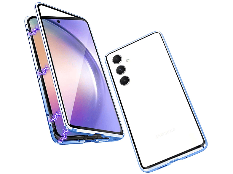 Blau Beidseitiger Cover, Samsung, Transparent A14 Grad Hülle, / WIGENTO 360 5G 4G, Full / Galaxy Glas Metall Magnet