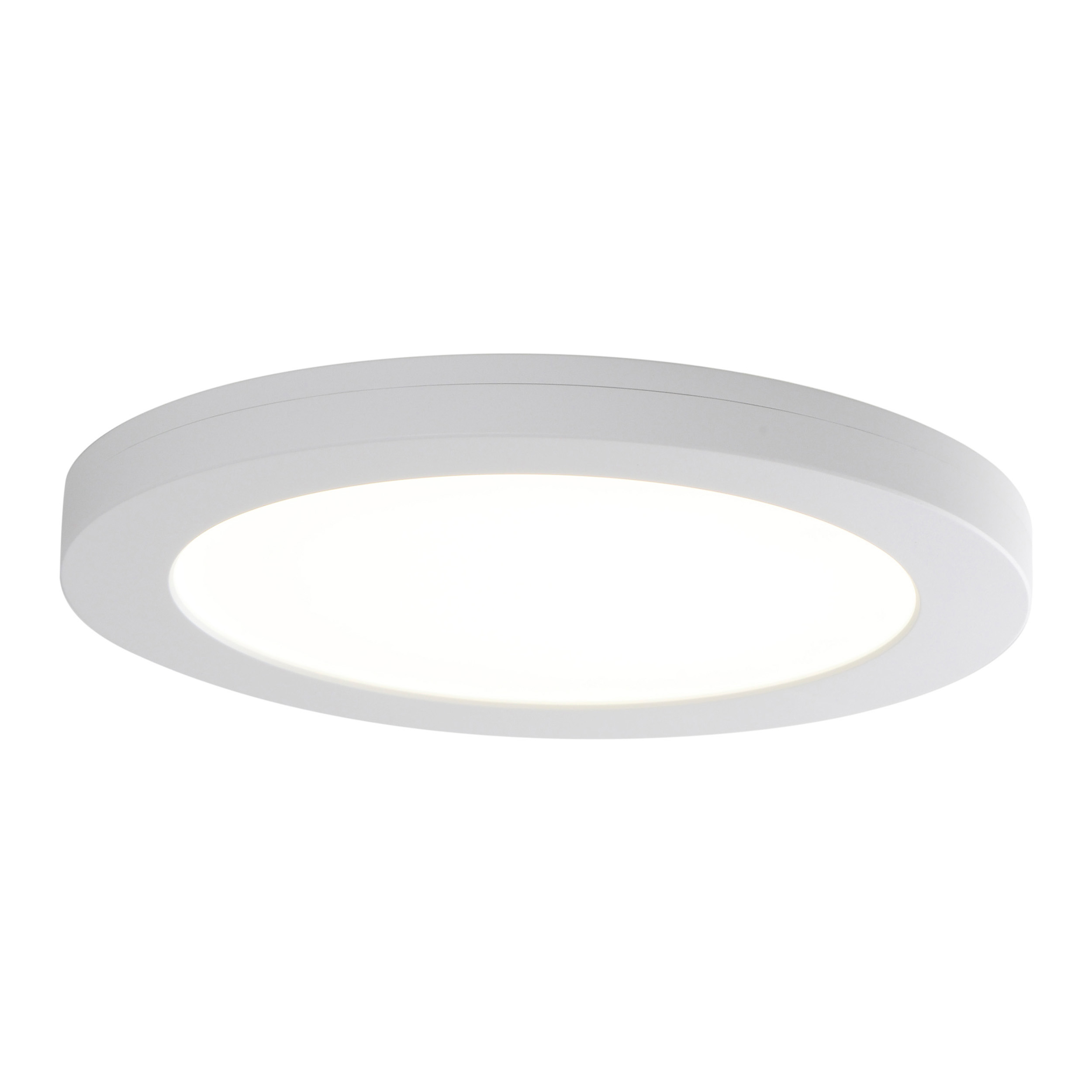 Eine weiße, runde Deckenleuchte mit einem hellen Licht im Inneren.