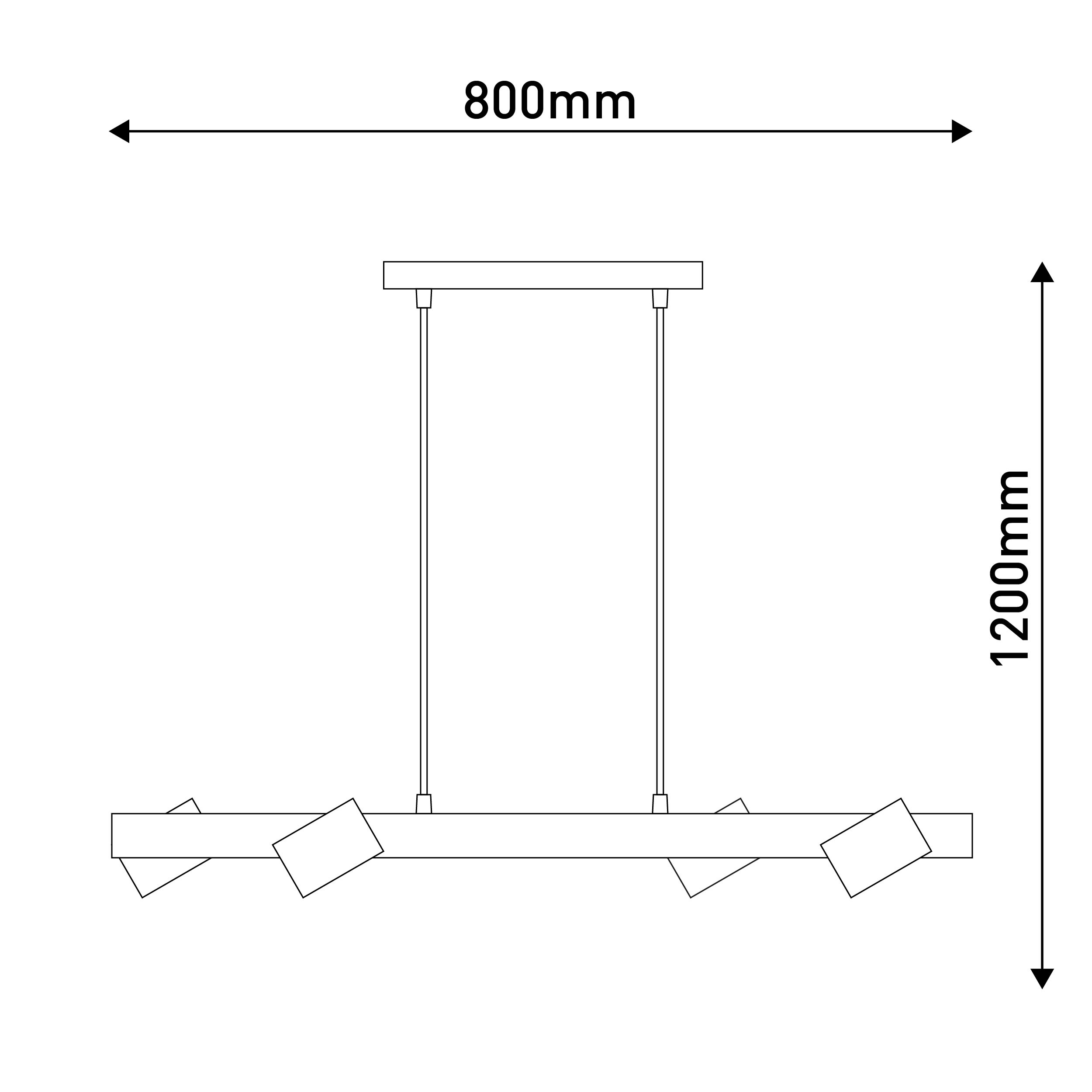 Ein Diagramm, das eine Leuchte mit den Abmessungen zeigt: 800 mm breit, 1200 mm hoch.