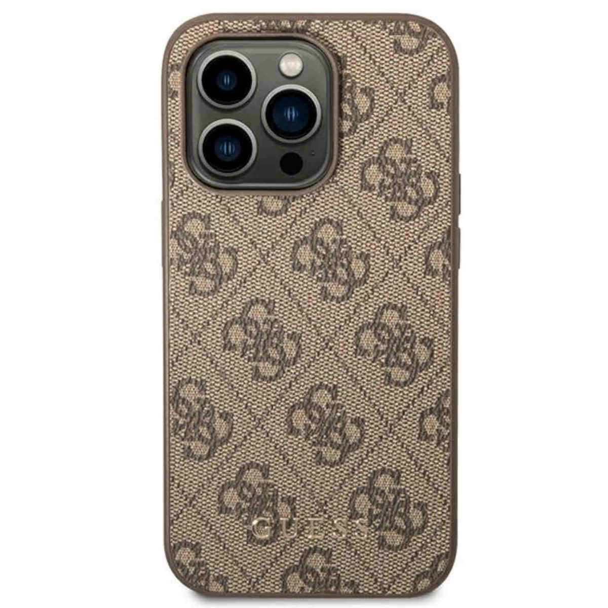 iPhone GUESS Braun Backcover, Hülle, Pro Max, Metal Apple, Logo Schutz Gold 14 Design