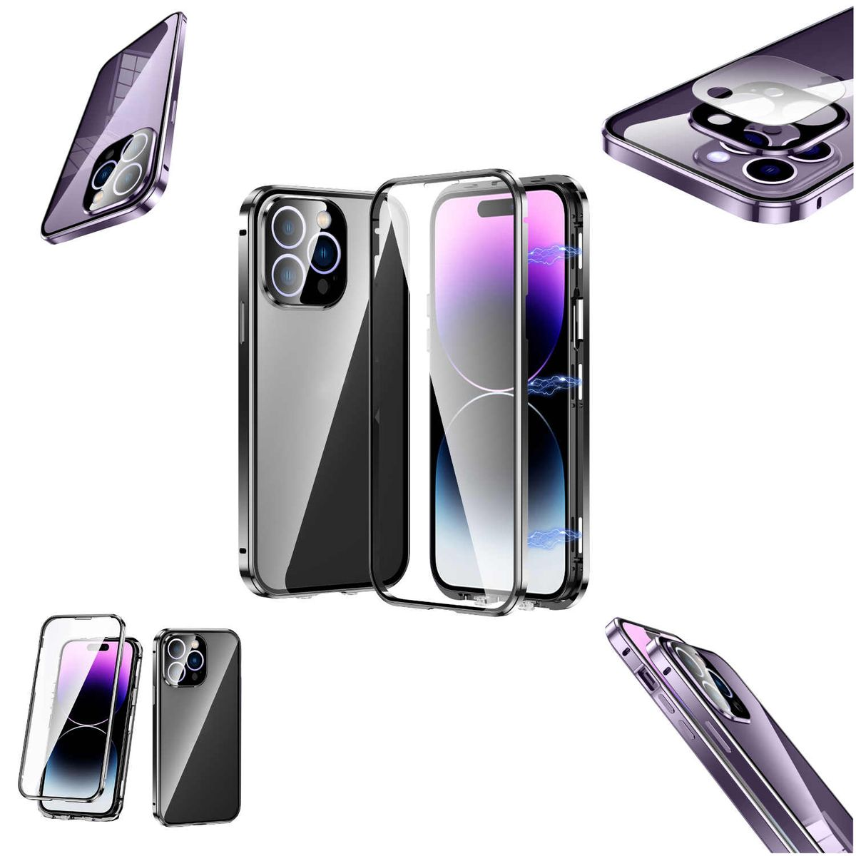 WIGENTO 360 Grad Schwarz Glas Magnet Backcover, Schutz, Pro Max, 14 / iPhone Apple, Transparent