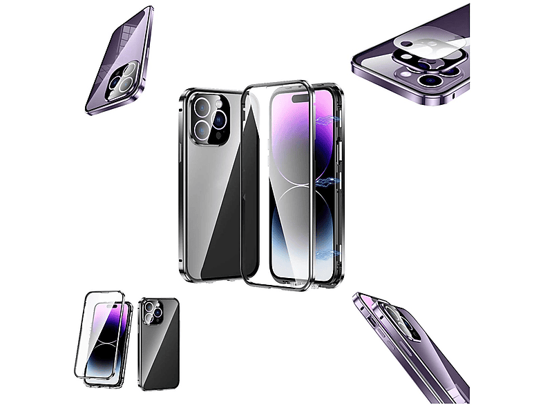 WIGENTO 360 Grad Magnet Glas Schutz, Backcover, Apple, iPhone 14 Pro Max, Schwarz / Transparent