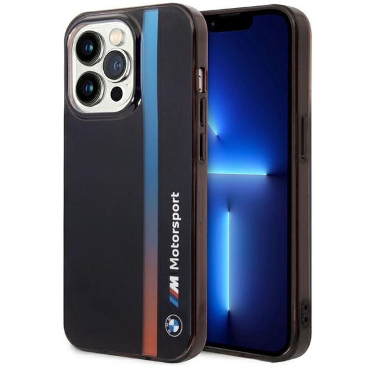 Cover, BMW Design Max, Backcover, iPhone Apple, Tricolor Schwarz Stripe 14 Pro