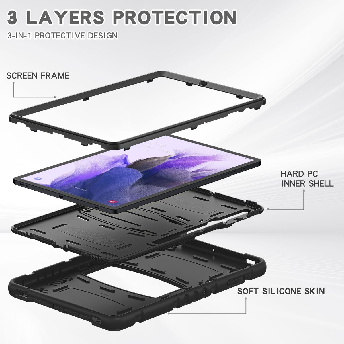 WIGENTO 360 Grad aufstellbare Voll Schwarz | Tasche, Plus, Tab S7 Schutz Tab Galaxy Plus Backcover, Tab Samsung, FE S7 S8 