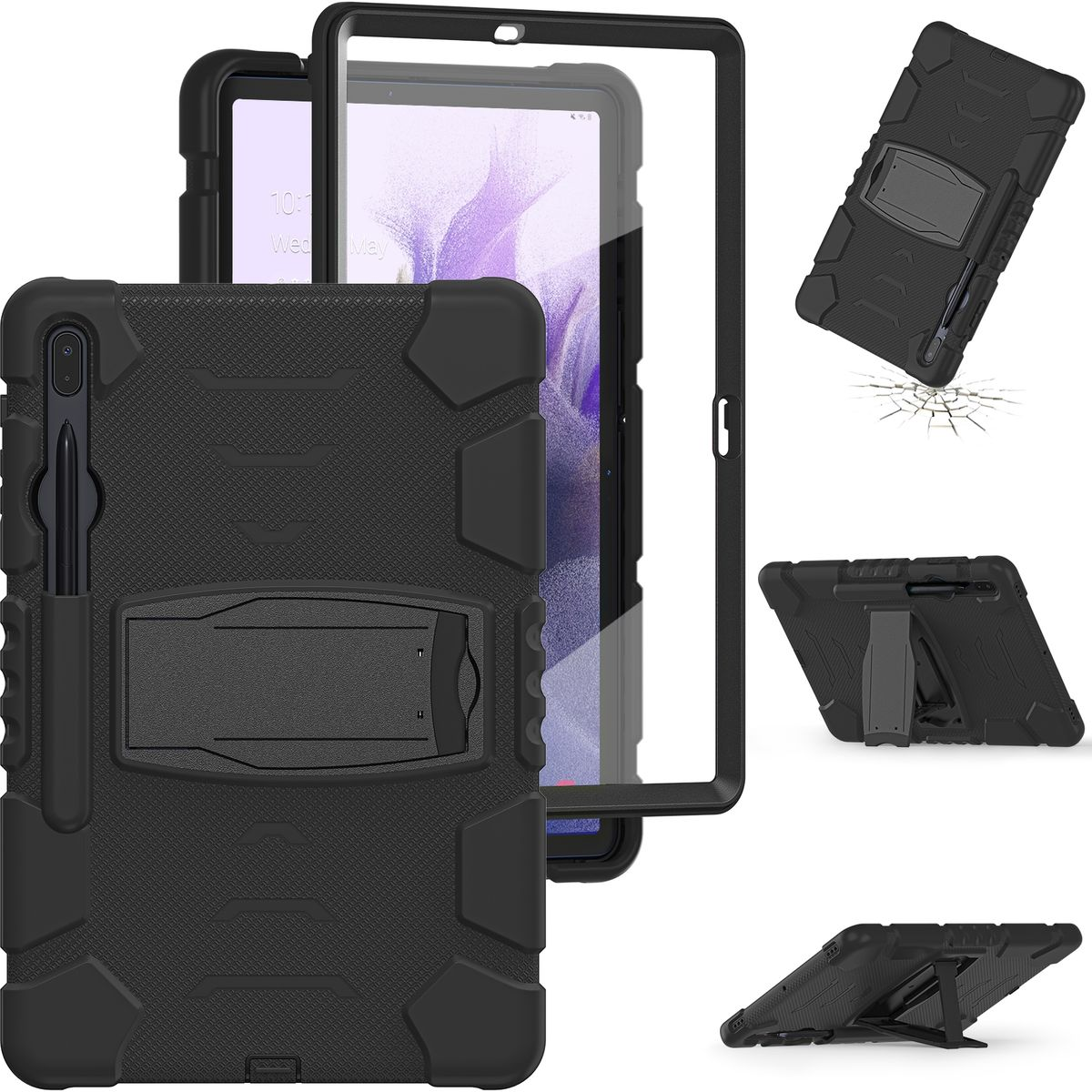 WIGENTO 360 Grad aufstellbare S7 Tasche, Tab | Schutz Voll / Galaxy S7 Tab S8 FE Plus Tab Samsung, Plus, Schwarz Backcover