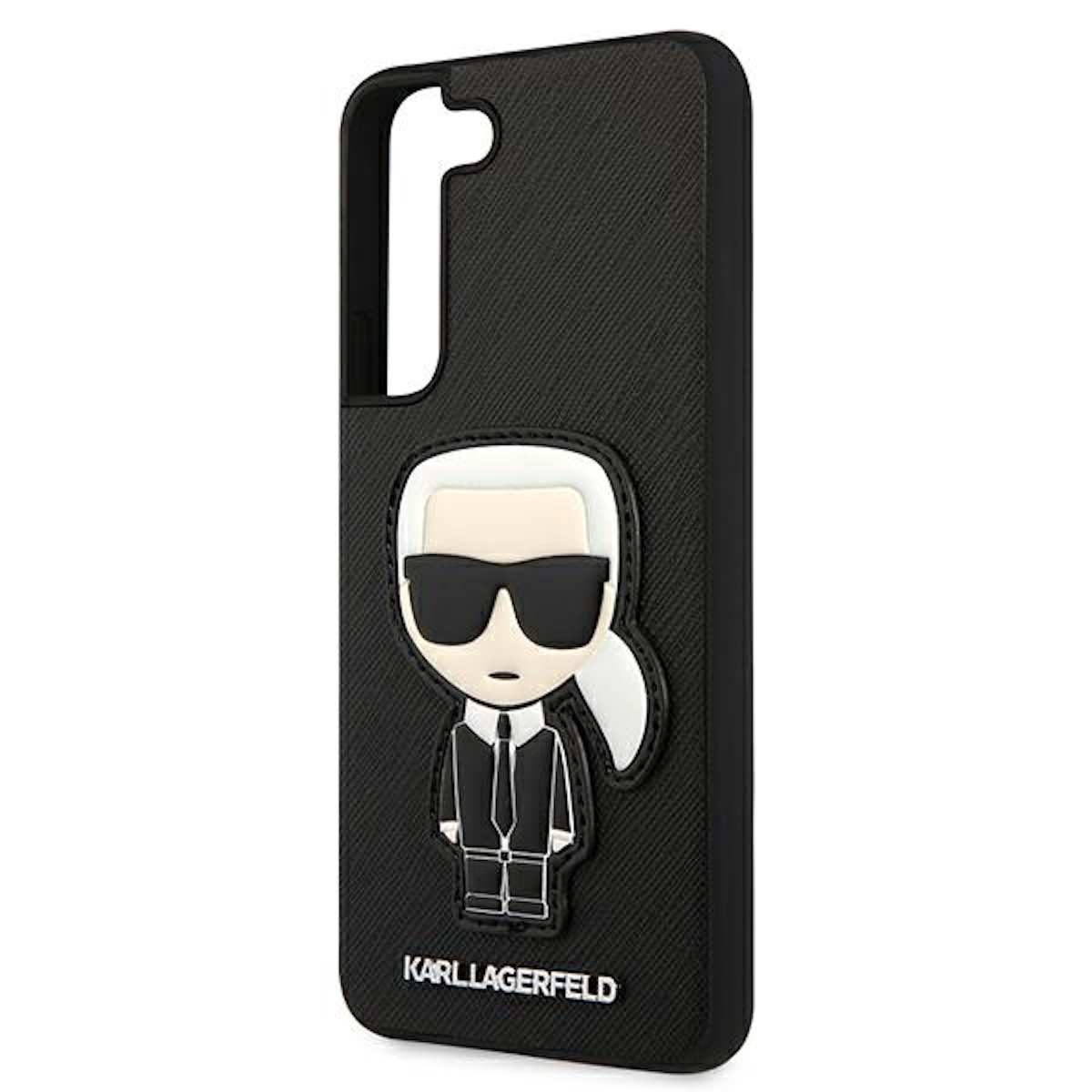 Custodia per telefono nera con un design di Karl Lagerfeld.
