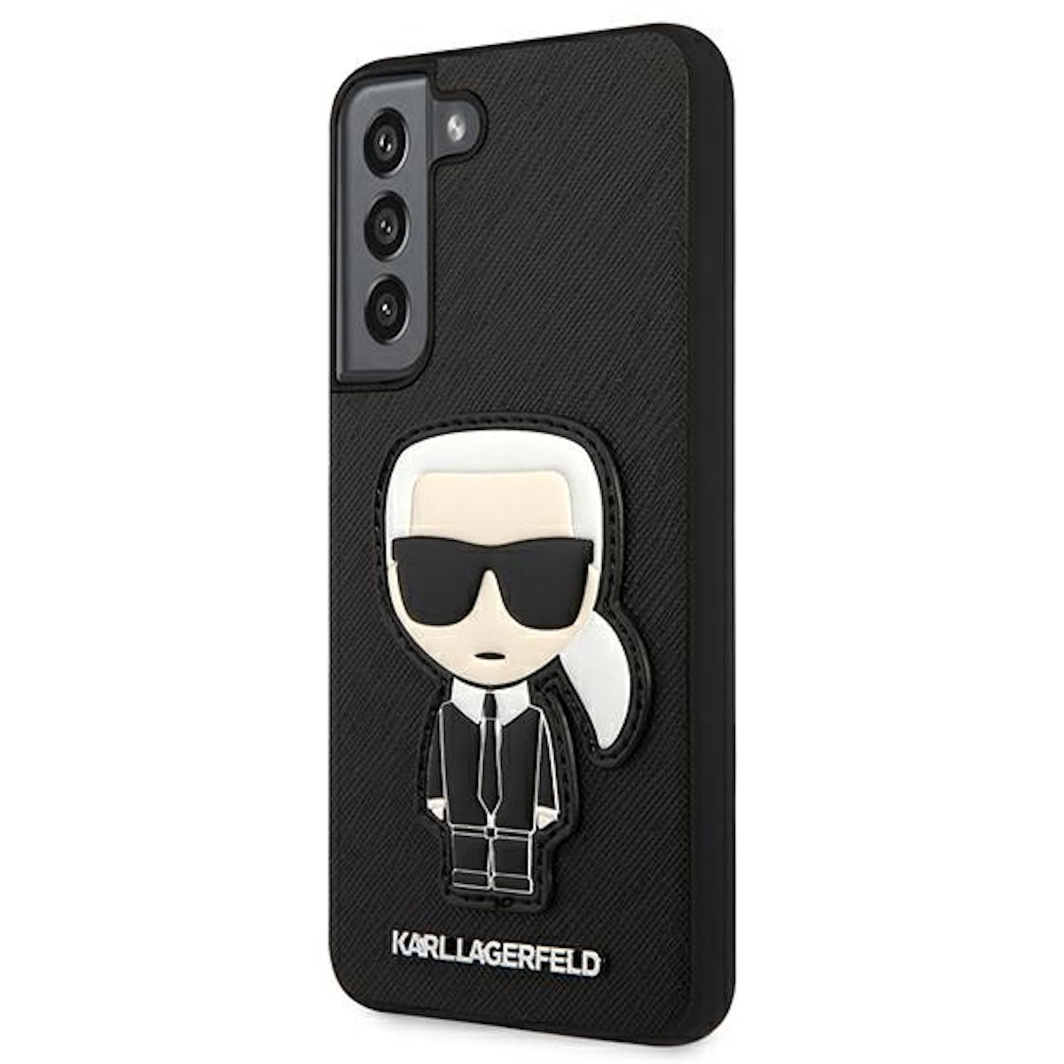 Custodia nera per telefono con design Karl Lagerfeld.