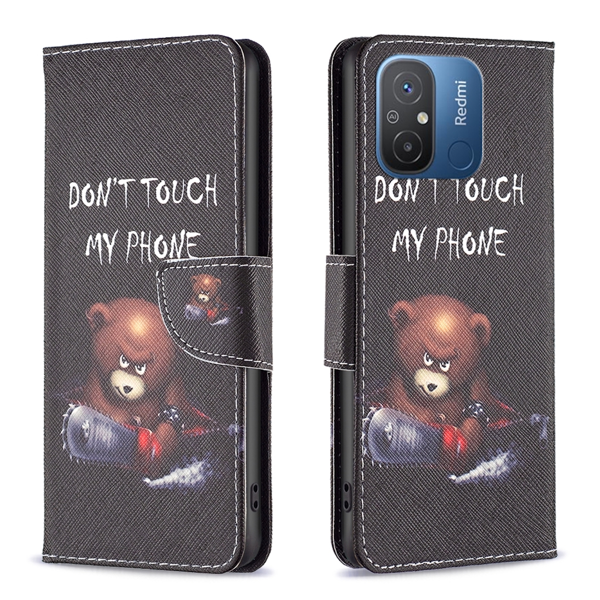 WIGENTO Muster Wallet Schutz Tasche 12C, Xiaomi, Bookcover, mit mit Kreditkarten, Schwarz Druck Redmi