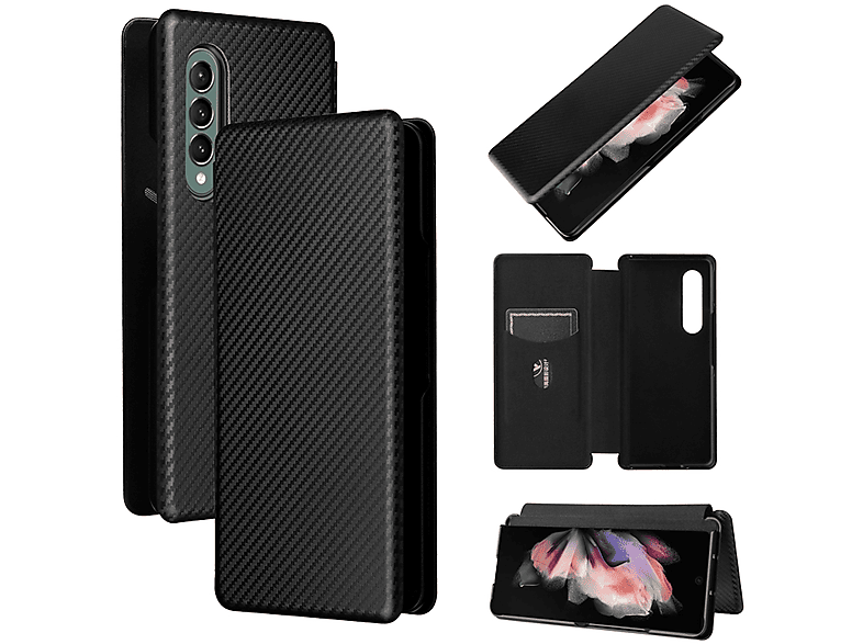 Samsung, Galaxy Fold4 Hülle, WIGENTO 5G, Schwarz Full Design Cover, Z Carbon