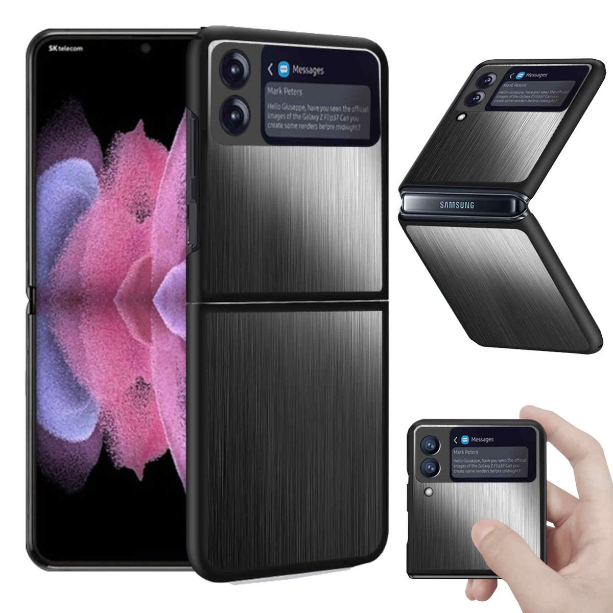 WIGENTO Design Schwarz Samsung, Backcover, Z Galaxy Schutz Flip3 5G, Cover, Stahl