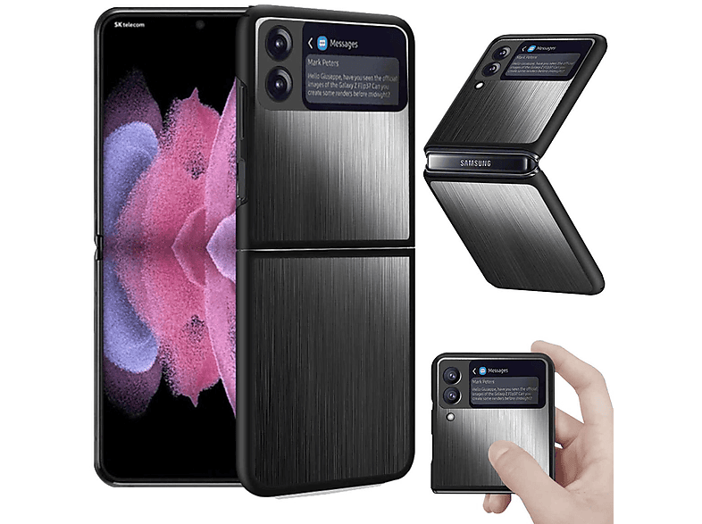 WIGENTO Design Stahl Schutz Cover, Backcover, Samsung, Galaxy Z Flip3 5G, Schwarz