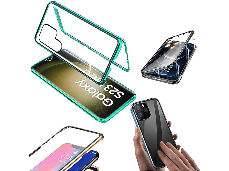 S23 Schutz Samsung, Grad Galaxy Magnet Cover, Hülle, Ultra, Transparent Glas Grün Full 360 WIGENTO /