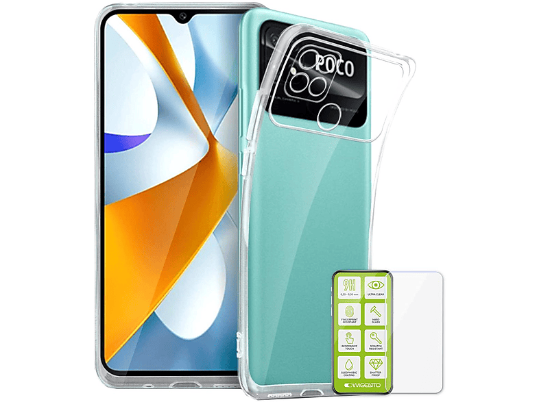 WIGENTO + Panzer Smartphone Produktset C40, Poco Transparent Folie, Hülle Xiaomi, Hartglas Backcover,