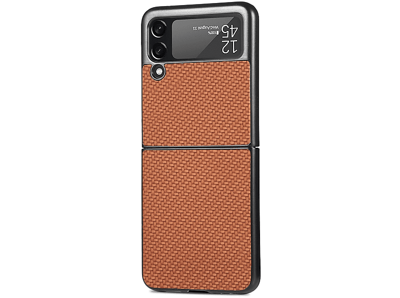 Flip4, Z Flip mit Design Tasche Galaxy Braun Struktur Cover, Samsung, Quermuster, WIGENTO