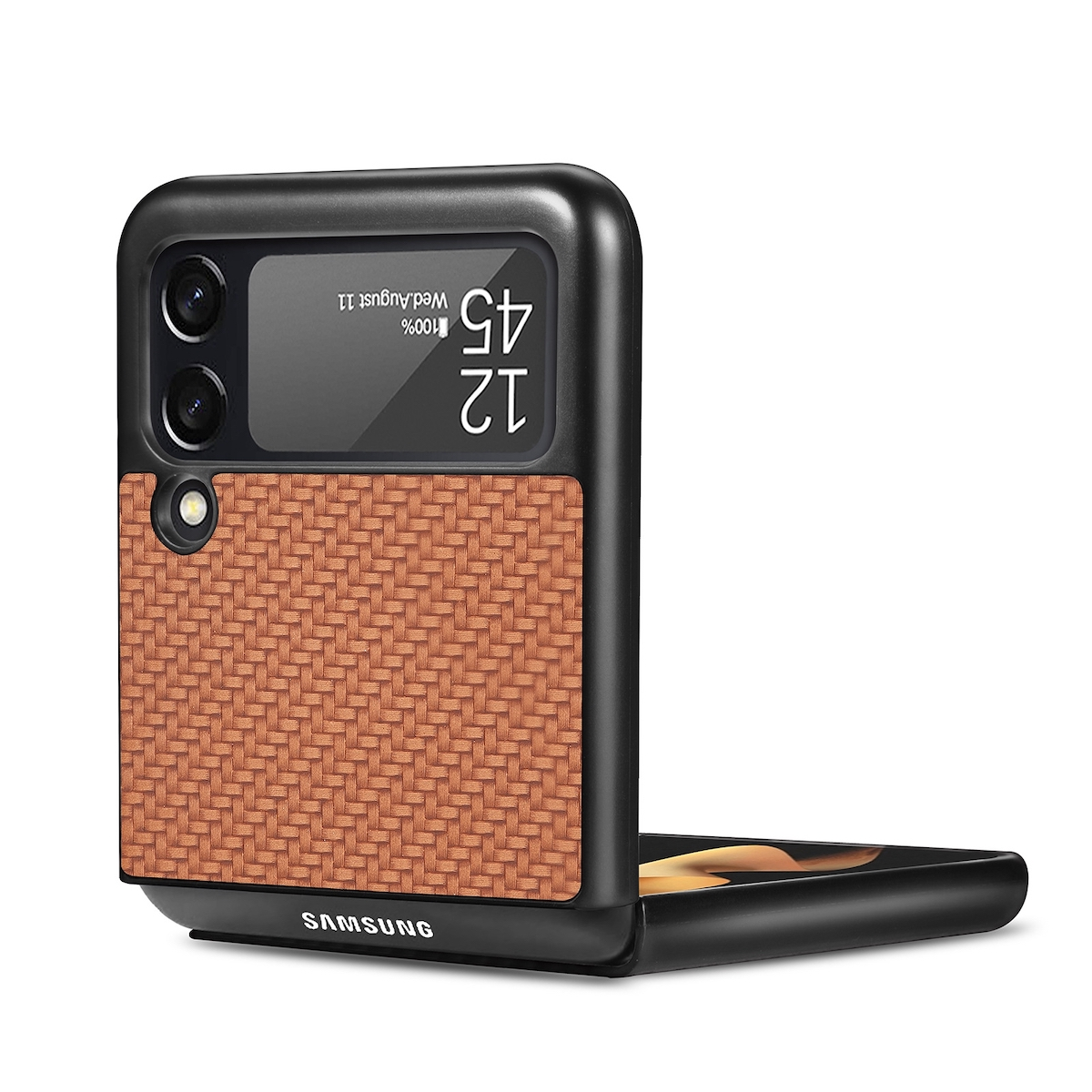 WIGENTO Struktur Cover, Galaxy mit Z Samsung, Tasche Design Flip Flip4, Quermuster, Braun