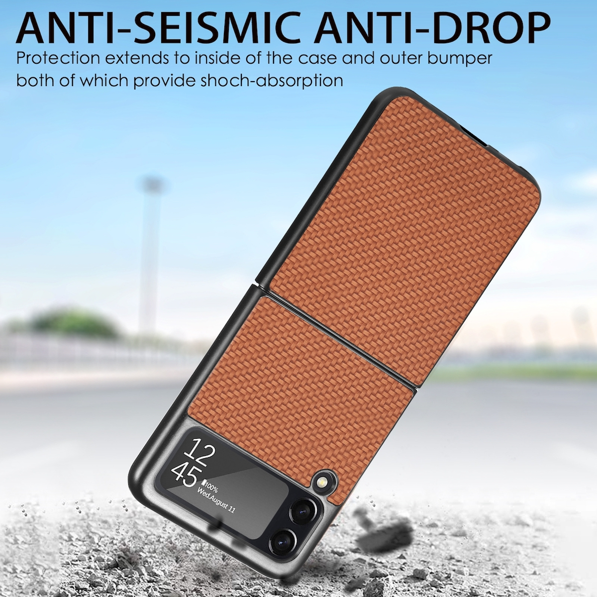 Design Cover, Flip4, WIGENTO Struktur mit Tasche Galaxy Z Samsung, Braun Flip Quermuster,