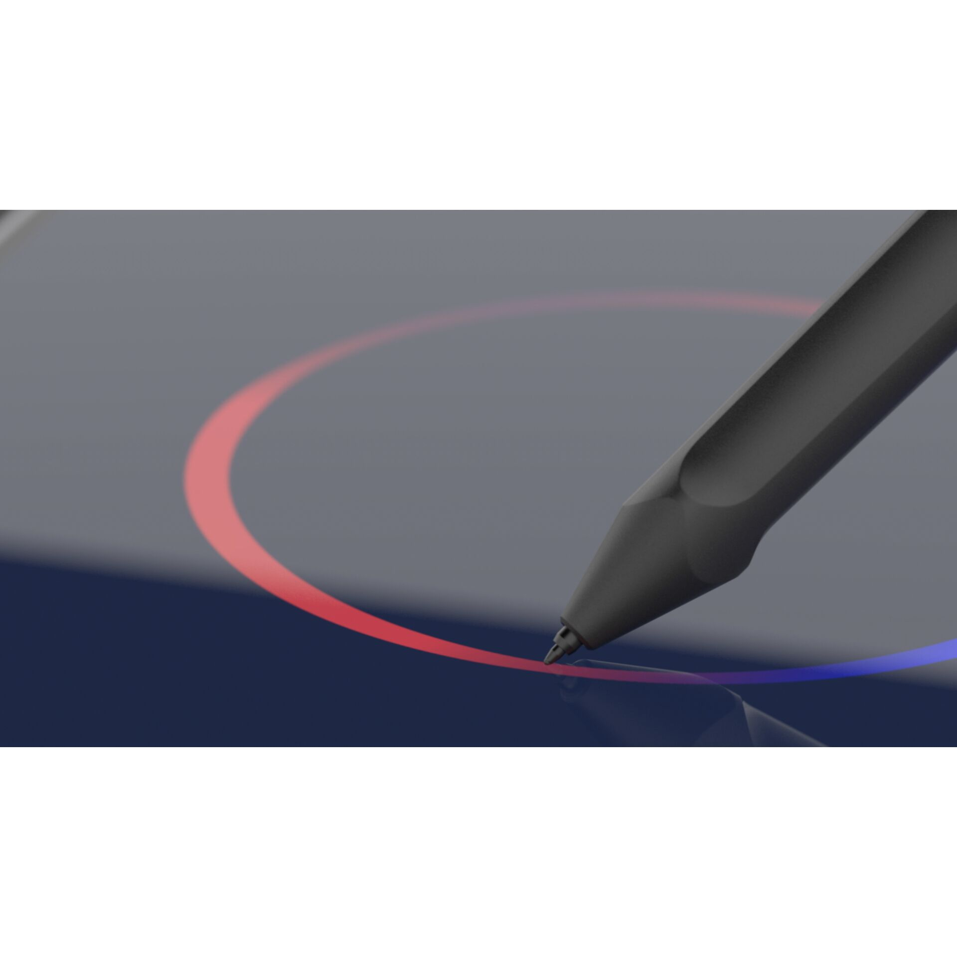 Schwarzer Eingabestift zeichnet einen roten und blauen Kreis.