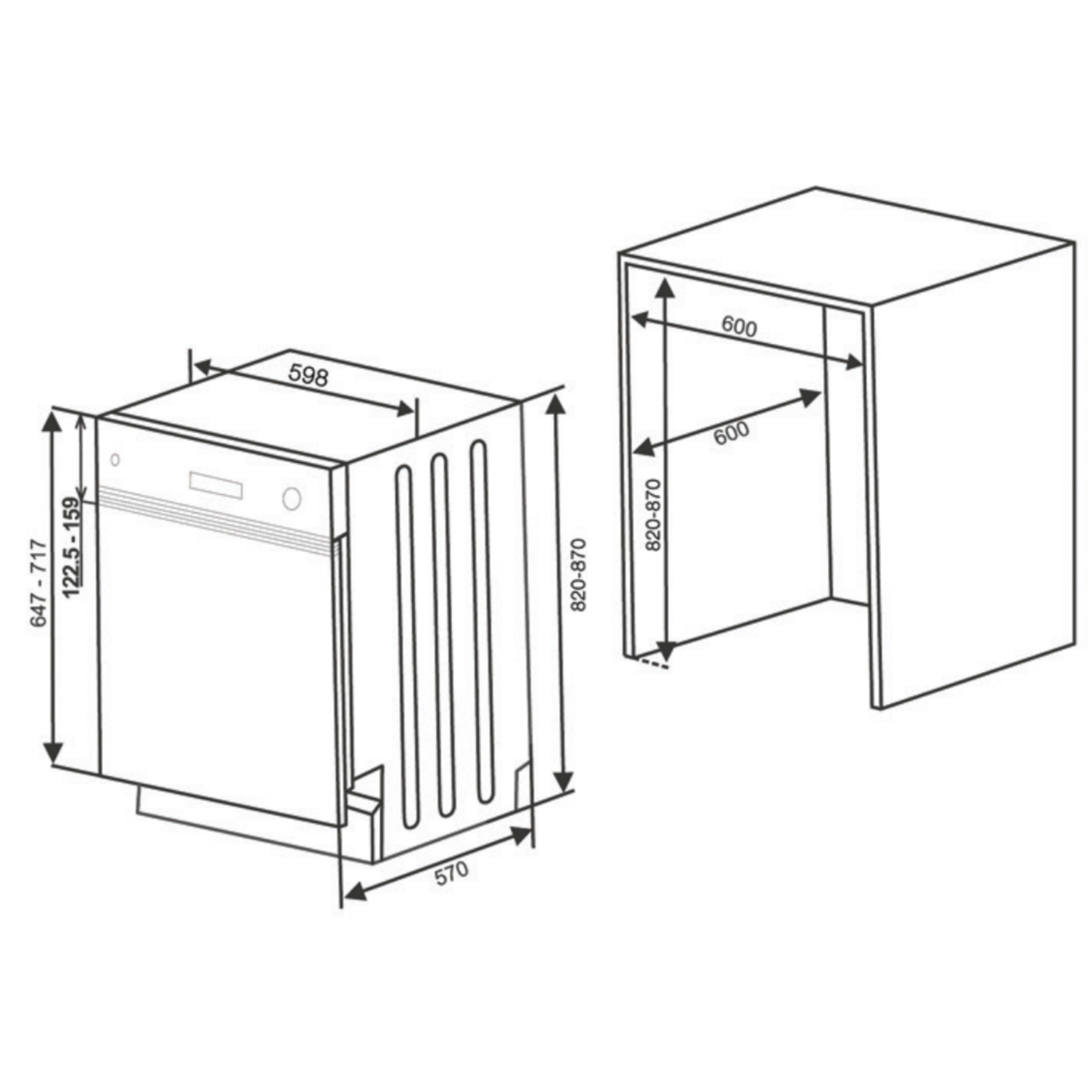 (teilintegrierbar, ES60T14E 598 E) Geschirrspüler mm TELEFUNKEN breit,