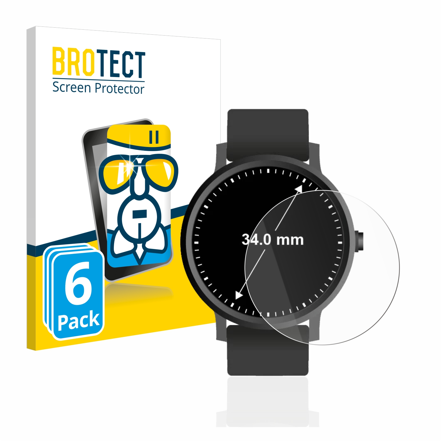 BROTECT 6x Airglass klare Schutzfolie(für (Kreisrund, Universal 34 mm)) Armbanduhren ø