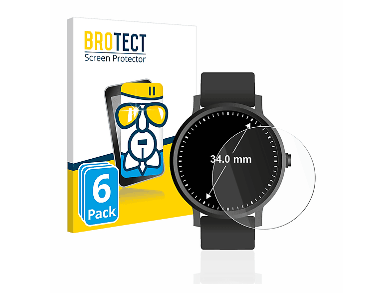 BROTECT 6x Airglass klare Schutzfolie(für Universal Armbanduhren (Kreisrund, ø: 34 mm))