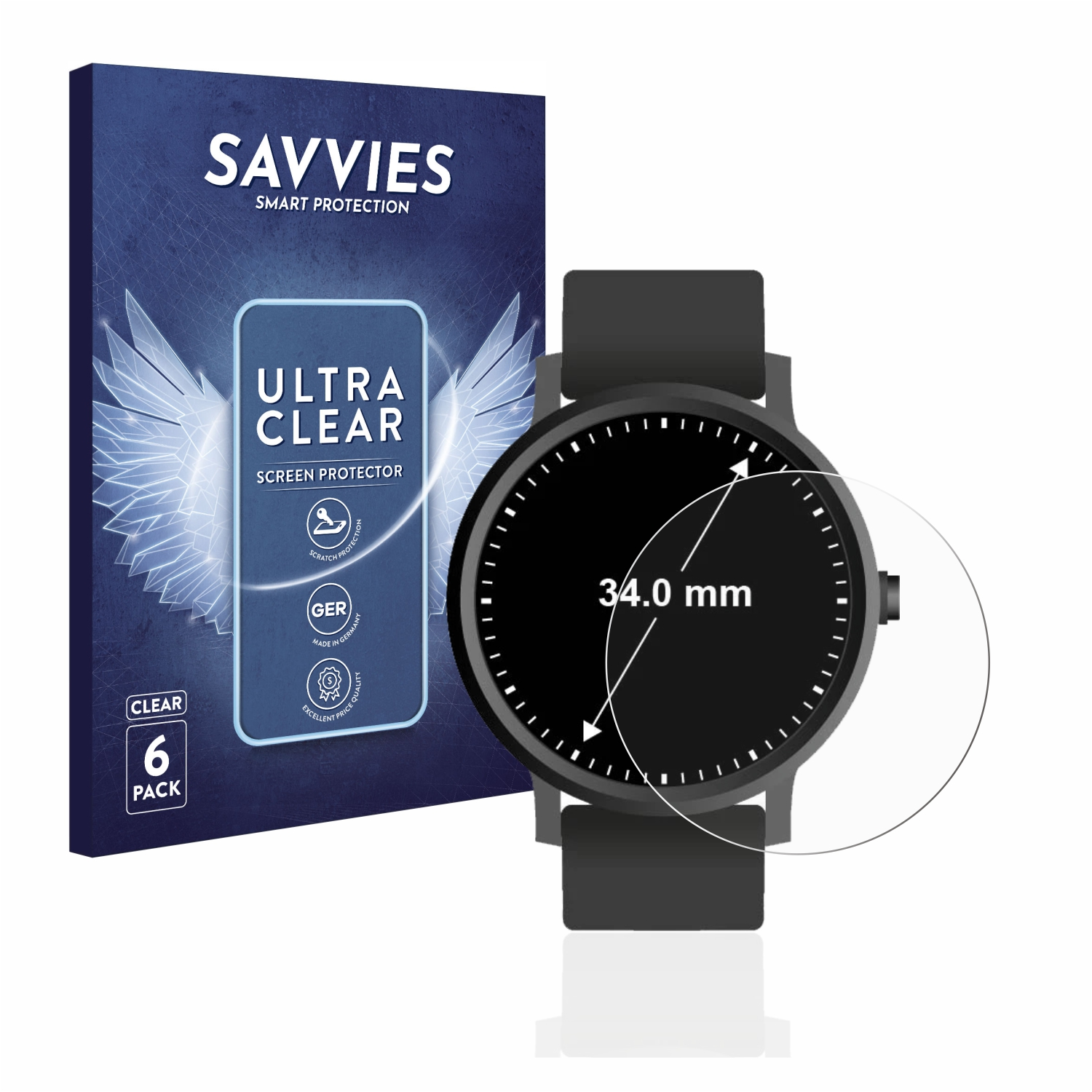SAVVIES 6x klare 34 (Kreisrund, Schutzfolie(für Armbanduhren ø: mm)) Universal