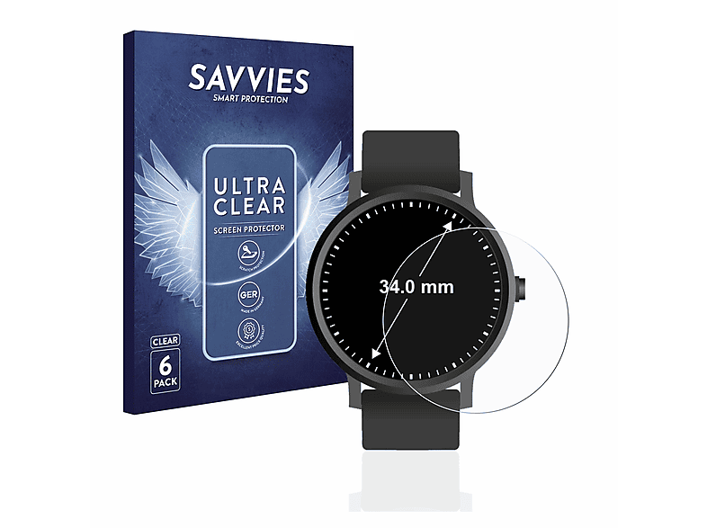 SAVVIES 6x klare Universal Armbanduhren 34 (Kreisrund, Schutzfolie(für ø: mm))