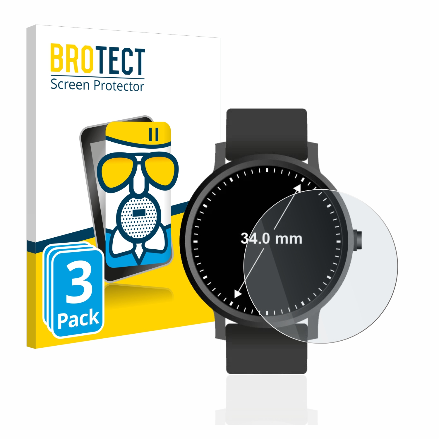 BROTECT 3x Airglass matte Schutzfolie(für mm)) Armbanduhren ø: Universal 34 (Kreisrund