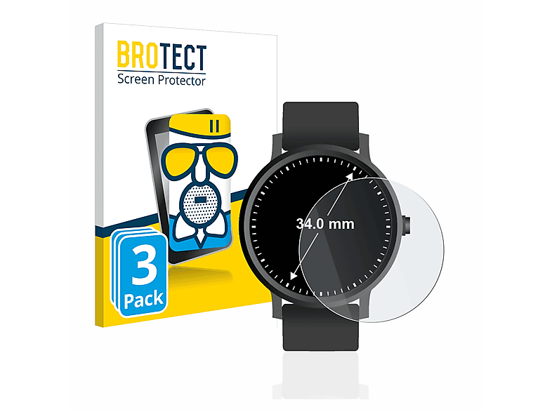 BROTECT 3x Airglass matte Schutzfolie(für Universal Armbanduhren (Kreisrund, ø: 34 mm))