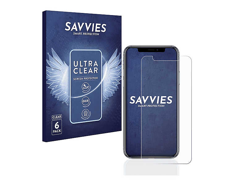 SAVVIES 6x klare Schutzfolie(für Apple iPhone X) | Displayschutzfolien & Gläser